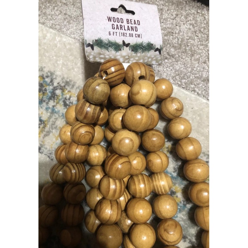 Cracker Barrel Brown Wood Bead Garland 6’ Christmas Beaded Wooden
