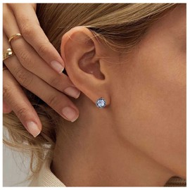 Yheakne Boho Crystal Dot Earrings Silver Tiny Cz Solitaire Stud Earrings Cz Rhinestone Earrings Silver Geometric Round Earrings Jewelry for Women (Round)