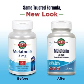 KAL Suplemento de melatonina de 3 mg para adultos, apoyo para dormir y descansar con vitamina B6 para hombres y mujeres, disolución rápida, promueve c