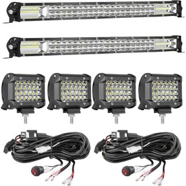 LED Light Bar Kit, (2) 30inch Double Row LED Bar with Flood Spot Combo Beam, (4) 4inch Light Pods, (2) Wiring Harness, 12V 24V Off Road Driving Lamps for Truck ATV SUV RV Tractor