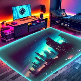 DEALZOOM Gaming Area Rug RGB LED Light Edges (3x5 Skyline) - Bedroom Rug Floor Mat Gaming Decor - Kids Room Rug Anti Slip Mat for Gamer Chair – Play Game Room Décor for Teen, Boys, Kids Accessories