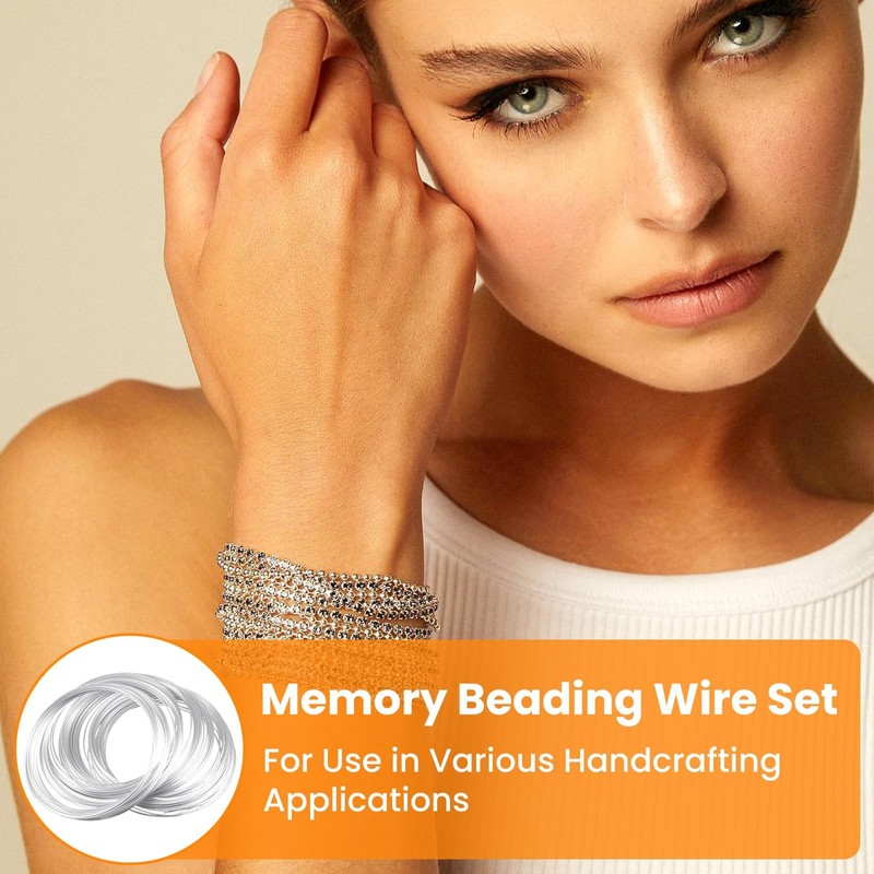 MARRTEUM 100 Loops Silver Memory Beading Wire with Cutter Tool