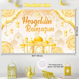 DPKOW Platinum Ramadan Decorative Hosgeldin Ramazan Banner Background Ramadan Mubarak Decoration Ramadan Kareem Banner, Fabric Large Banner Eid Mubarak Decoration Muslim Islamic Ramazan Decor, 180 x