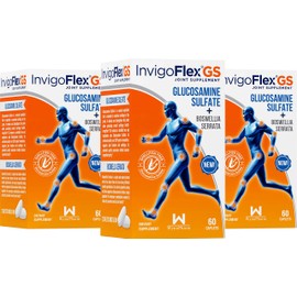 INVIGOFLEX Glucosamine Sulfate (Shellfish Free, Sodium Free & Vegetarian Safe) Non GMO, Gluten Free - with Boswellia Serrata - Premium Joint Supplement GS - 3 Pack