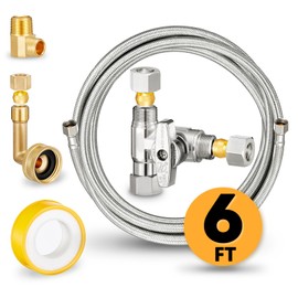 Dishwasher Hose Installation Kit - Includes Water Supply Line, 3/8" Compression Water Splitter, 3/4" FHT Elbow, and 3/8" MIP Elbow (6 FT)