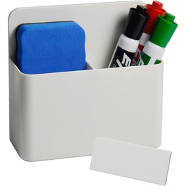 EODVICS Magnetic Marker Holder with Eraser Slot, Heavy Duty Dry Erase Pen Organizer for Whiteboard Fridge Locker, Scratch Resistant, 1 Pack White