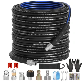 Sewer Jetter Kit for Pressure Washer(150FT),1/4" NPT Drain Cleaner Hose 5800PSI with 3 Sewer Jet Nozzles，Pearl Corsage Pin，Marking Ring,Spray Nozzle，Teflon Tape&Gloves