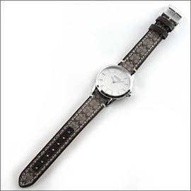 Coach Watch 14501525 Round Classic Signature Watch Canvas/Leather Khaki/Dark Brown Silver Hardware, Classic