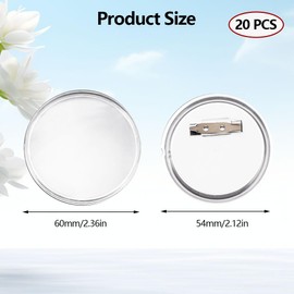 20 Stück Buttons Selber Machen ohne Buttonmaschine, 60mm Acryl Abzeichen Buttons Anstecker zum Selbstgestalten Personalisiert, DIY Transparente Ansteckbuttons mit Anstecknadel für Foto Bild Kleidung