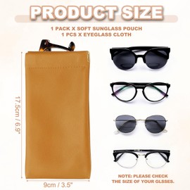 PATIKIL Squeeze Top Sunglass Pouch, PU Leather Soft Eyeglass Pouch Portable Travel Sunglasses Pouch Organizer with Eyeglass Cloth, Brown