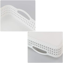 6 Packs Large Plastic Storage Tray Baskets with Handles for Organizing, White