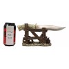 Western Horse Saddle By Wagon Wheel With Blunt Knife Display