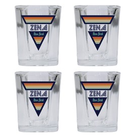 R and R Imports Zena New York 2 Ounce Square Base Liquor Shot Glass Retro Design 4-Pack
