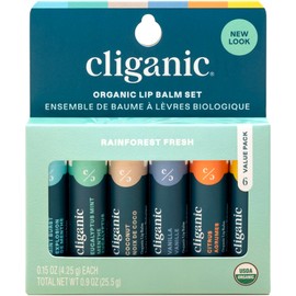 Cliganic Organic Lip Balm Set (6 Flavors) - 100% Natural Hydrating, Moisturizing for Dry Cracked Lips, Stocking Stuffer Gift for Men & Women