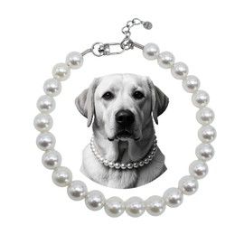Big Pearl Beaded Dog Collar with Strong Steel Wire Rope, Female Pearl Collars for Large Breed Dogs, White Necklace with Adjustable Chain for Girl Pet, Wedding Jewelry Accessories