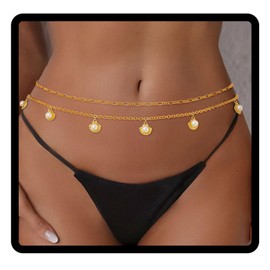 Wriidy Layered Beads Waist Chain Gold/Silver Sun Belly Chain Bikini Body Chain Women Adjustable Beach Waist Jewelry Accessories, Medium, Non-Precious Metal, No Gemstone