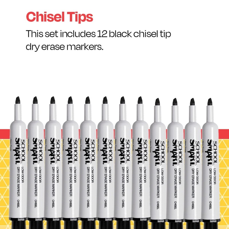 School Smart Dry Erase Marker, Low Odor, Chisel Tip, Black,
