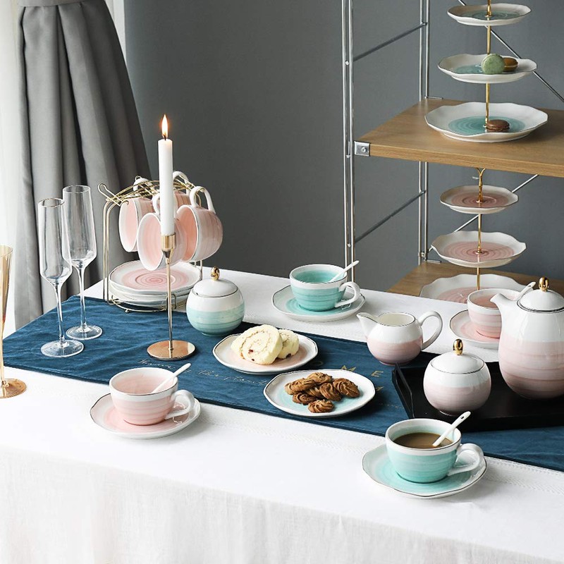 Sweejar Porcelain Tea Sets, 8 OZ Cups & Saucer Service