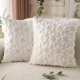 DFXSZ DFXSZ Spring Summer Pillow Covers 18x18 inch Set of 2 Farmhouse Decor Yellow Color Flower Heart Sunflower Soft Plush Faux Fur Jacquard Throw Pillows for Sofa Holiday Spring Home Decor PTK024C18