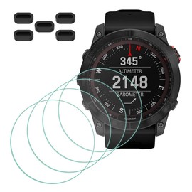 MTHGH Screen Protector for Garmin fenix 7X/ 7X Sapphire Solar Smartwatch [4 Pcs] + Anti-dust Plugs 5Pcs, Tempered Glass 9H Hardness Bubble Free Film Ultra-Thin Protective Cover