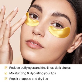 40 Pairs 24K Gold Eye Masks & Lip Masks, Crystal Collagen Under Eye Patches for Puffy Eye, Moisturizing Skin Care Lip Eyes Patches for Dark Circles, Wrinkles and Fine Lines (gold and peach red)