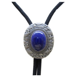 Vintage Silver Plated Handcraft Lapis lazuli Stone Ukiyo-e Oval Bolo Tie