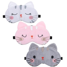 3 Pieces Cute Cat Sleep Mask, Cute Eye Mask for Sleeping Cat Animal Eye Masks Cartoon Sleeping Blindfold Eyes Cover Funny Animal Cats Sleepings Masks Lightweight Kawaii Eyemask for Women Men Kids