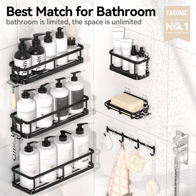 YASONIC Shower Caddy Adhesive, 100% Rustproof Shower Organizer with Soap