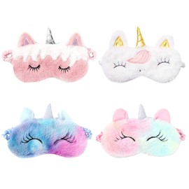 4 Packs Eye Mask for Sleeping Annimal Eye Mask Plush Cartoon Unicorn for Adults Children