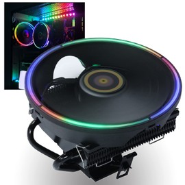 DS Black CPU Cooler, 1500RPM RGB CPU Air Cooler, Aluminum Extrusion Cooling 2 Heat-Pipes Black FIN, 120mm RGB CPU Fan, Fins Bending, RGB Lighting for Intel LGA 775/1155/1156/1366(C Series)