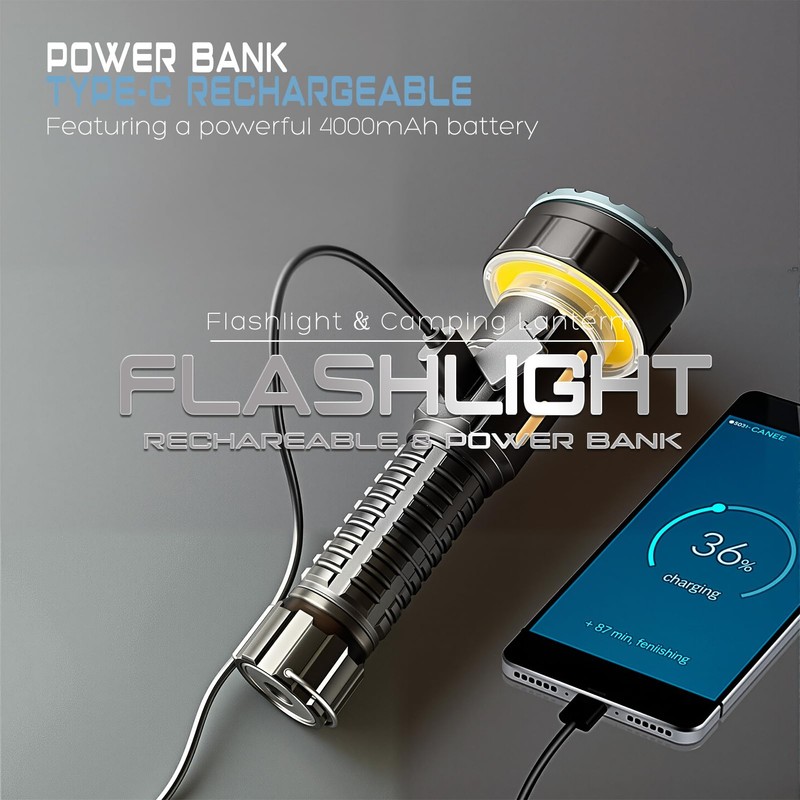 FANT.LUX Flashlight Rechargeable, 35000LM Bright Tactical Flashlights, 4000mAh with LCD