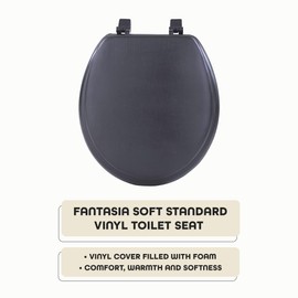 Soft Standard Vinyl Toilet Seat, Black - 17 Inch Soft Vinyl Cover with Comfort Foam Cushioning - Fits All Standard Size Fixtures - Easy to Install Fantasia by Achim Home Decor