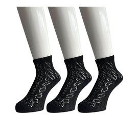 [Mode Select] Women's Socks, Thin, Black, Spring, Summer, Autumn, Mesh Socks, Cooling, Solid, Lumy Socks, Black, 100% Cotton, 9.1 - 9.8 inches (23 - 25 cm), Black 3 Pair Set, Black, 23.0-25.0 cm