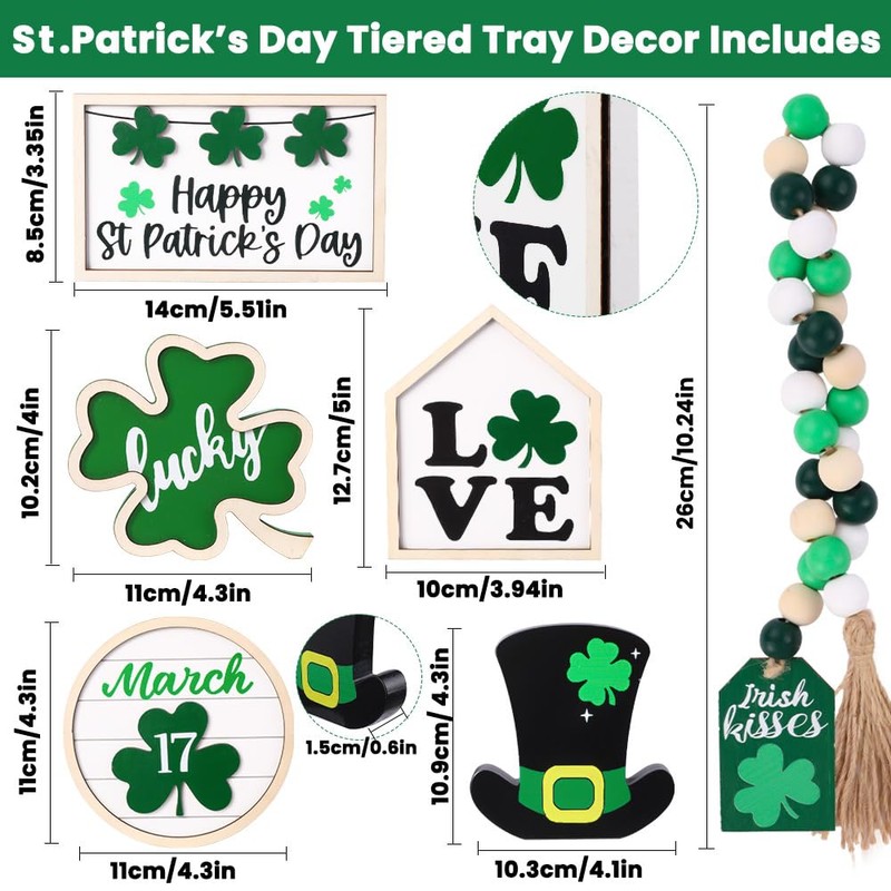 DIYDEC 6Pcs St.Patrick's Day Table Decoration Luck Shamrocks Wooden Signs