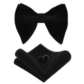 Alizeal Mens Pretied Velvet Adjustable Bow Tie, Hanky and Cufflinks Set, Black