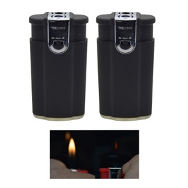 Techno Torch 2 pcs "Black" Dual Flame Torch Soft & Windproof Flame Butane Refillable Lighter