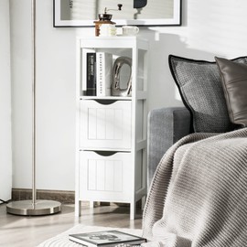 LOKO Bathroom Floor Cabinet, Multifunctional Floor Storage Cabinet with 2 Removable Drawers, Modern Bathroom Cabinet with Anti-toppling Strap, 12 x 12 x 35 inches (White)