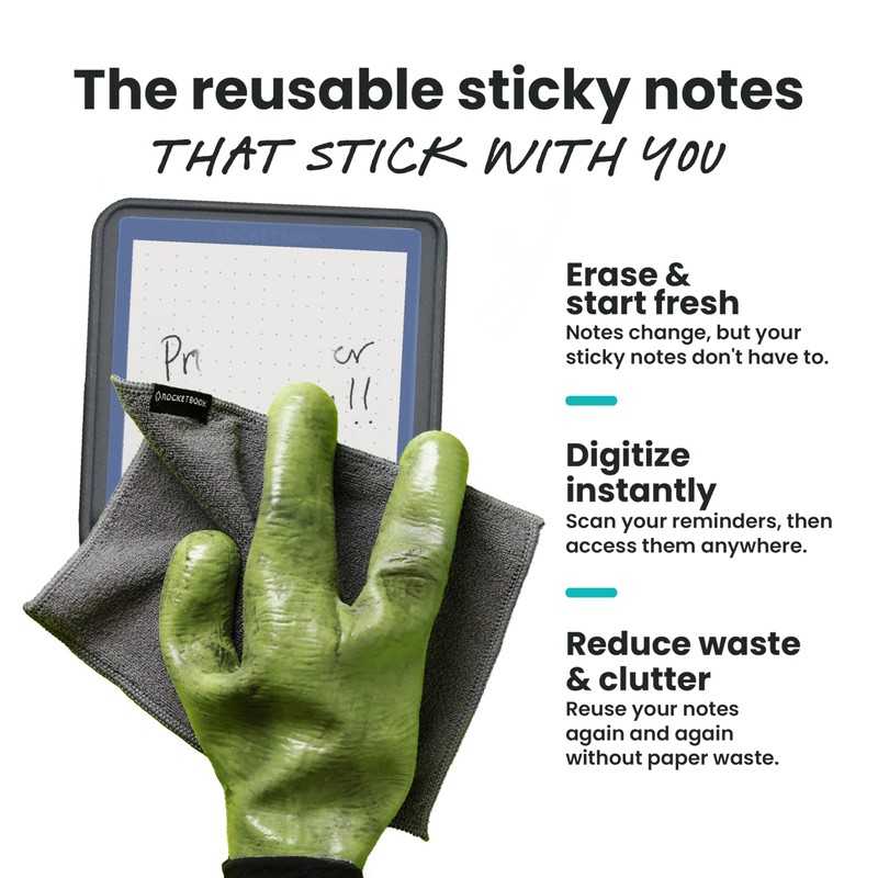 Rocketbook Reusable Sticky Notes, Restick and Reorganize Memo Pads, 3"x3",
