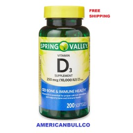 Spring Valley Vitamin D3 Supplement Softgels 250mcg per Softgel 10,000 IU 200 ct