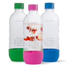 Replacement Carbonating Sparkling Water Bottles for SodaStream - 1 Liter, BPA-Free & Leak-Proof (Compatible with Fizzi, One Touch, Jet, Source, Play, Genesis, Power Models) - 3-Pack (Multi)