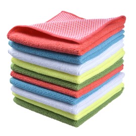 SINLAND Microfiber Dish Cloth for Washing Dishes Dish Rags Best Kitchen Washcloth Cleaning Cloths with Poly Scour Side 5 Color Assorted 12inchx12inch 10pack