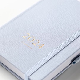 Busy B - Compact A6 Day Per Page Diary from January to December 2024 - Cloud Blue - A6 Faux Leather Daily Planner with Lined Pages, Notes and Year Planner