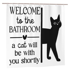 Jakayla Funny Shower Curtain Set – Cute Black Cat Bathroom Decor, Waterproof Polyester Fabric for Cat Lovers Shower Curtain Set with Hooks 72x72 Inch