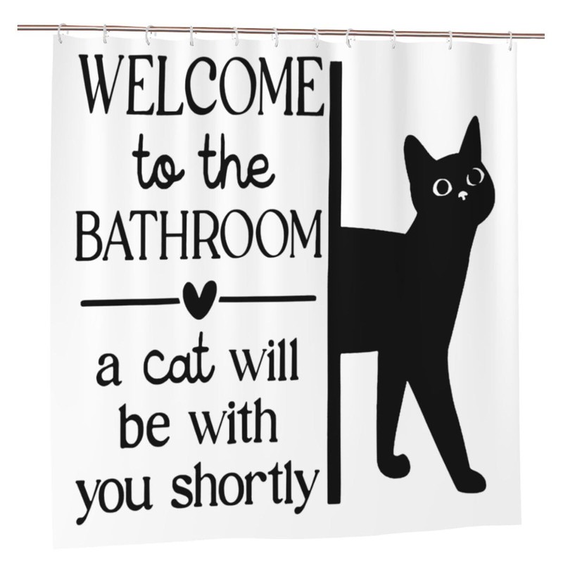 Jakayla Funny Shower Curtain Set – Cute Black Cat Bathroom