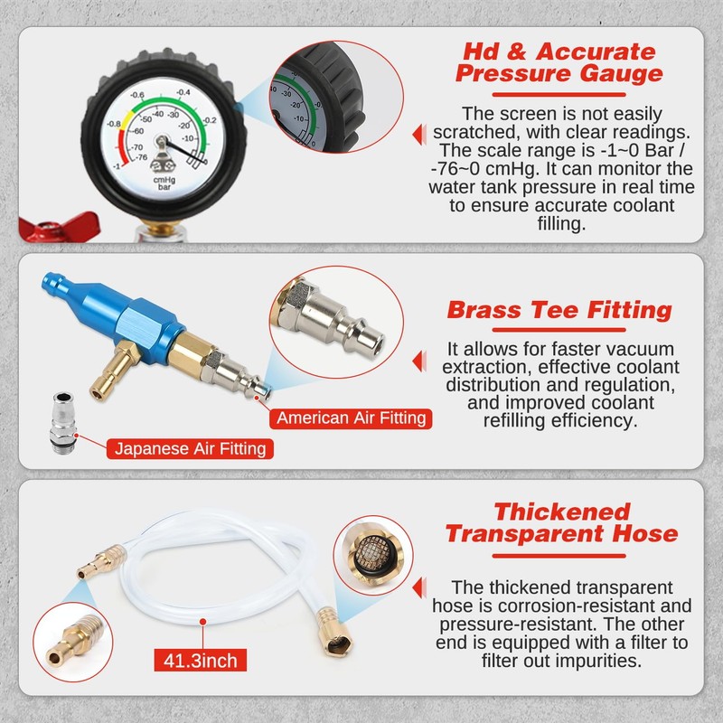 Coolant Vacuum Refill Kit Quick Airlift Coolant Refill Tool, Universal