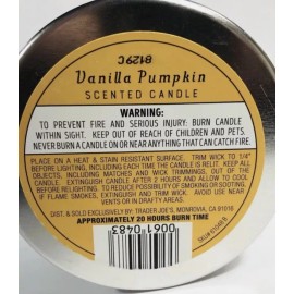 Trader Joe's Vanilla Pumpkin 20 Hour Burn Time Soy Wax Scented Candle Limited