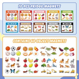 10Pcs Magnetic Color Sorting Set 60 Life Education Fridge Magnets for Kids, Football Animals Food Car Refrigerator Magnets for Color Sorting Shape Matching Early Education
