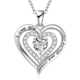 REDBEE Valentines Day Gifts for Wife Wedding Anniversary Birthday Gifts for Her Woman's Jewelry for Wife Diamond Heart Pendant Necklaces for Girlfriend (Silver- Apr-Diamond)