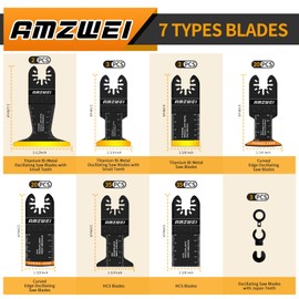 AMZWEI 118PCS Oscillating Tool Blades Metal Wood Cutting, Professional Curved Edge Oscillating Saw Blades with Titanium Multitool Blades, Compatible with Dewalt Milwaukee Ryobi Rockwell Fein Makita