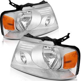 OCPTY Headlight Assembly Pair Replacement For Ford For F-150 2004-2008 For Lincoln Mark LT 2006-2008 Chrome Housing Amber Reflector Clear Lens Driver Passenger Side